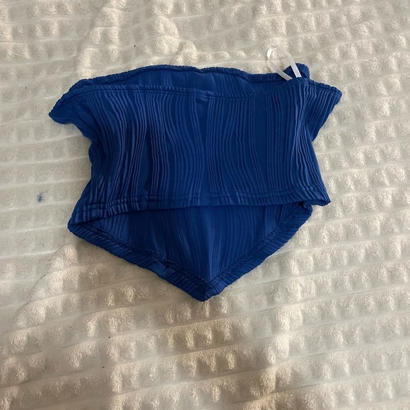 Blue Pleated Strapless Top - Picture 2 of 2